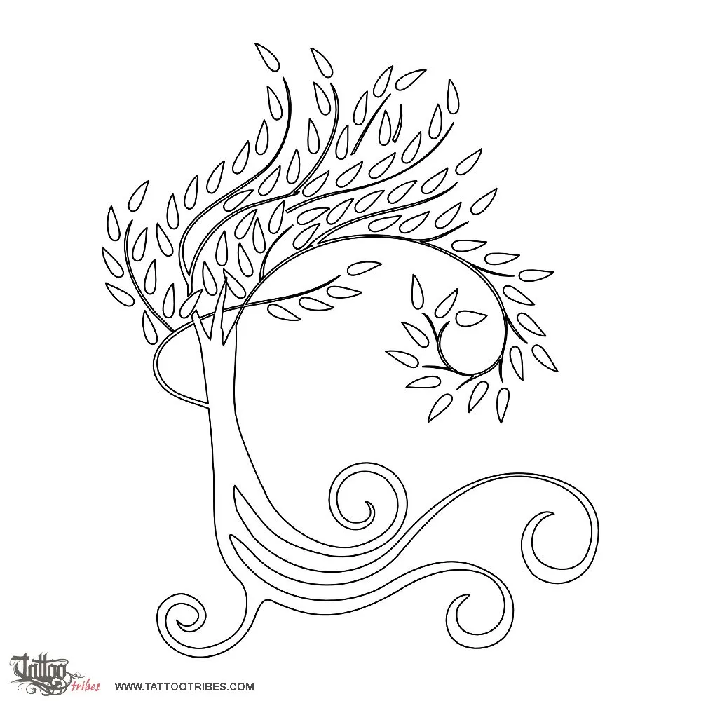 Stencil outline of Spiraling tree, Life, unity