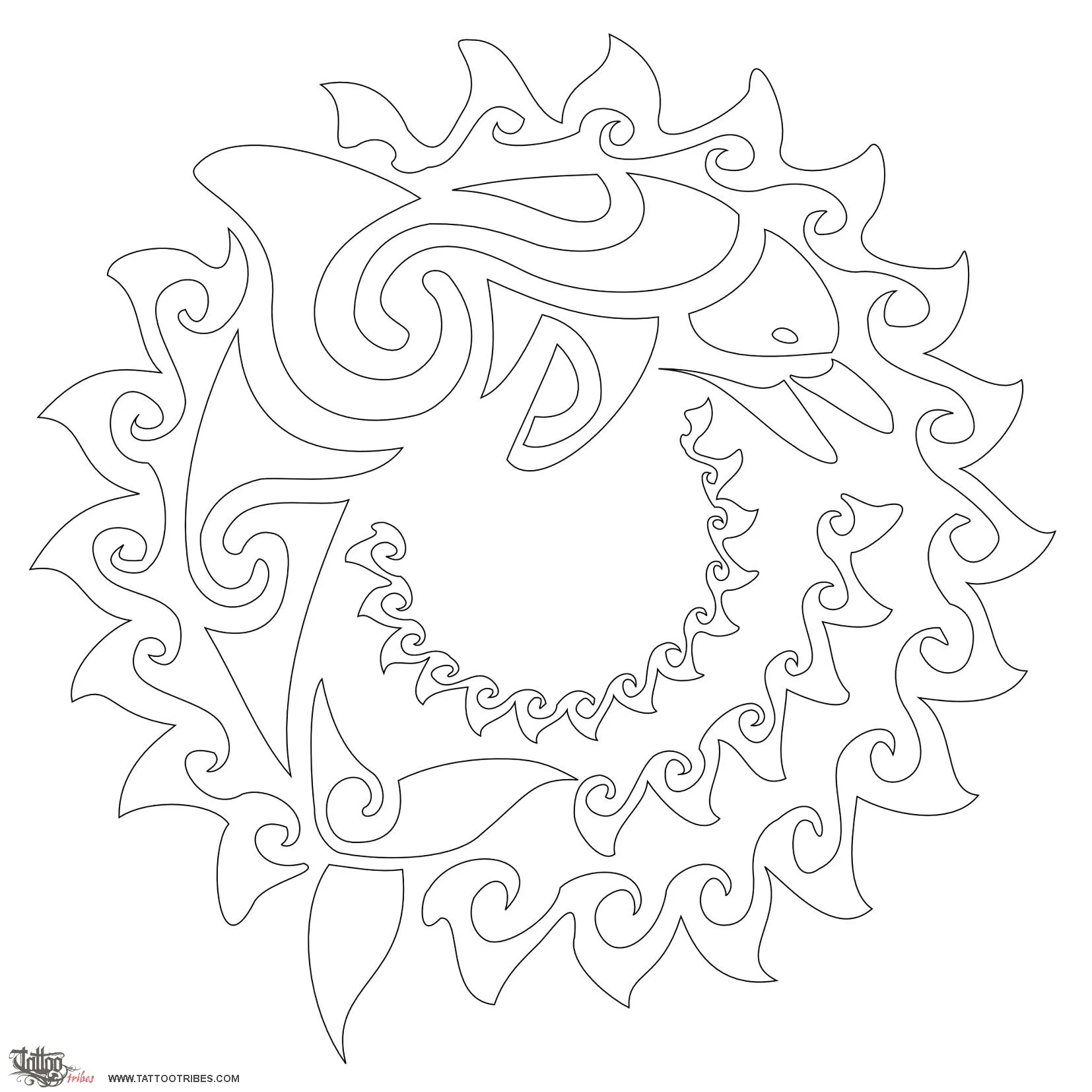 Stencil outline of Sun and dolphin, Joy, positiveness
