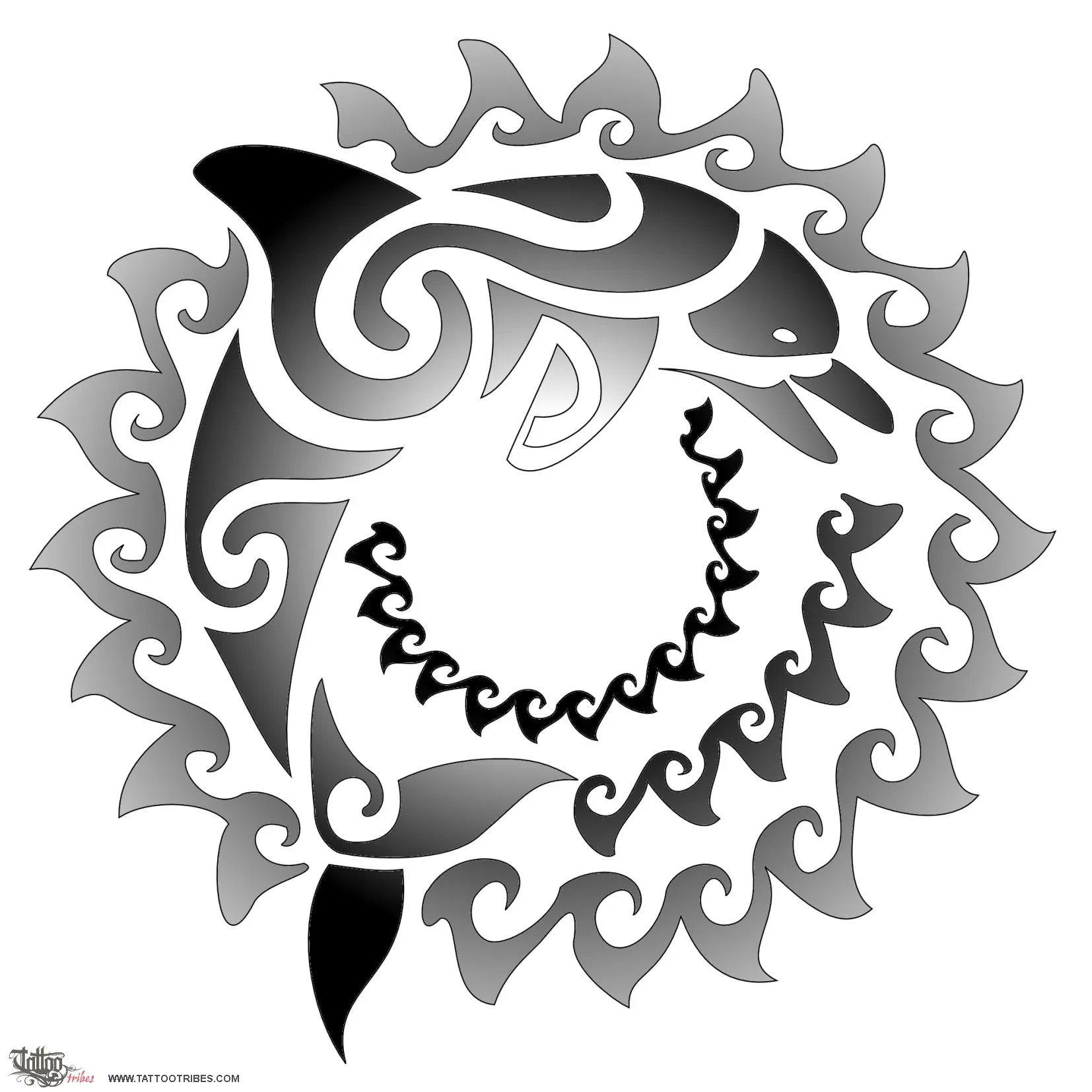 Tattoo image of Sun and dolphin, Joy, positiveness