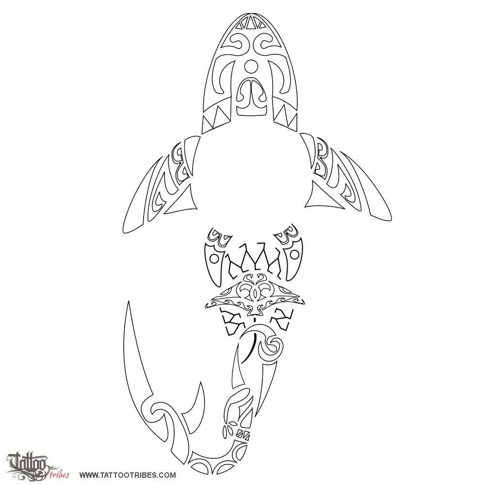 Stencil outline of Shark on sun, Strength, life