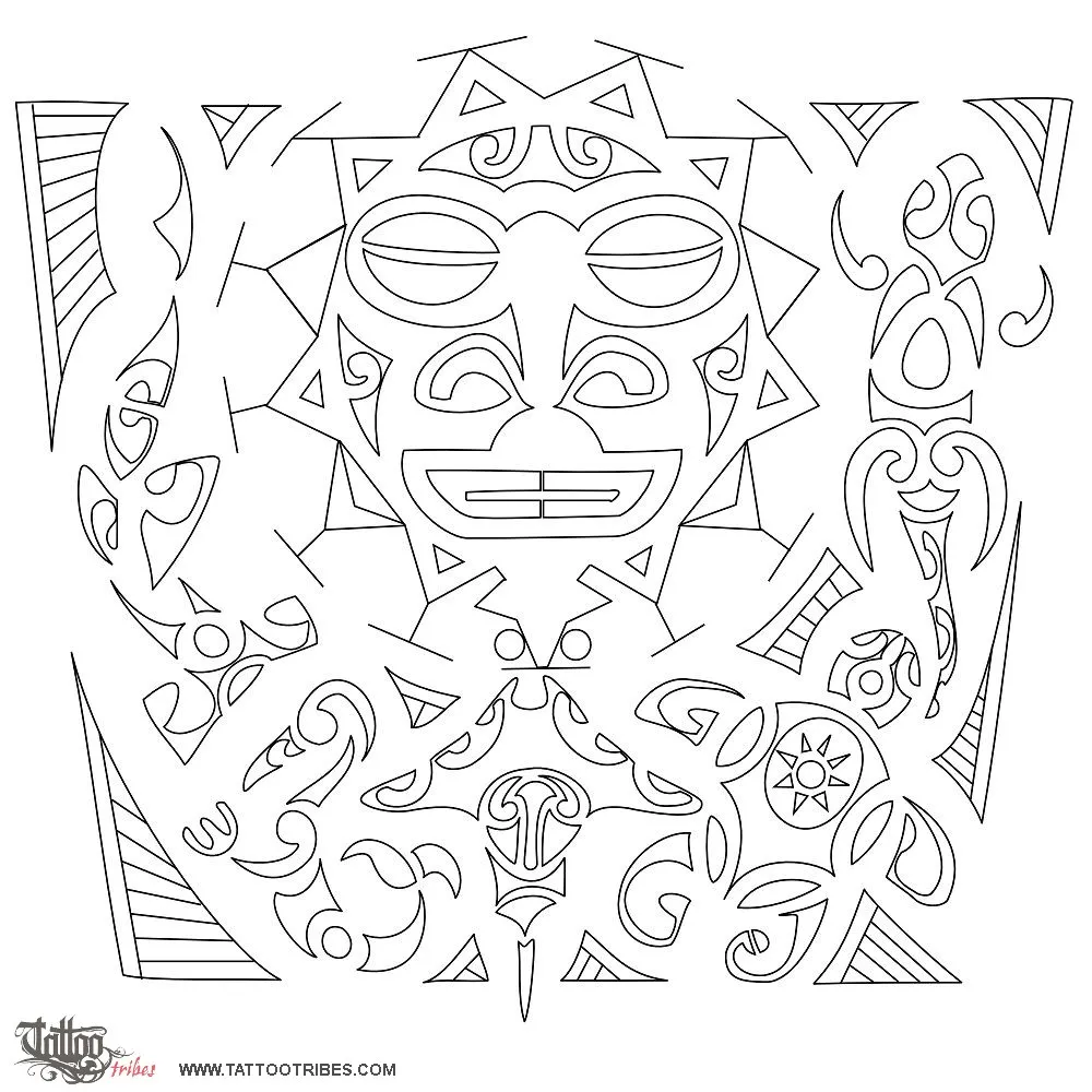 Stencil outline of Sun Tiki armband, Protection, family