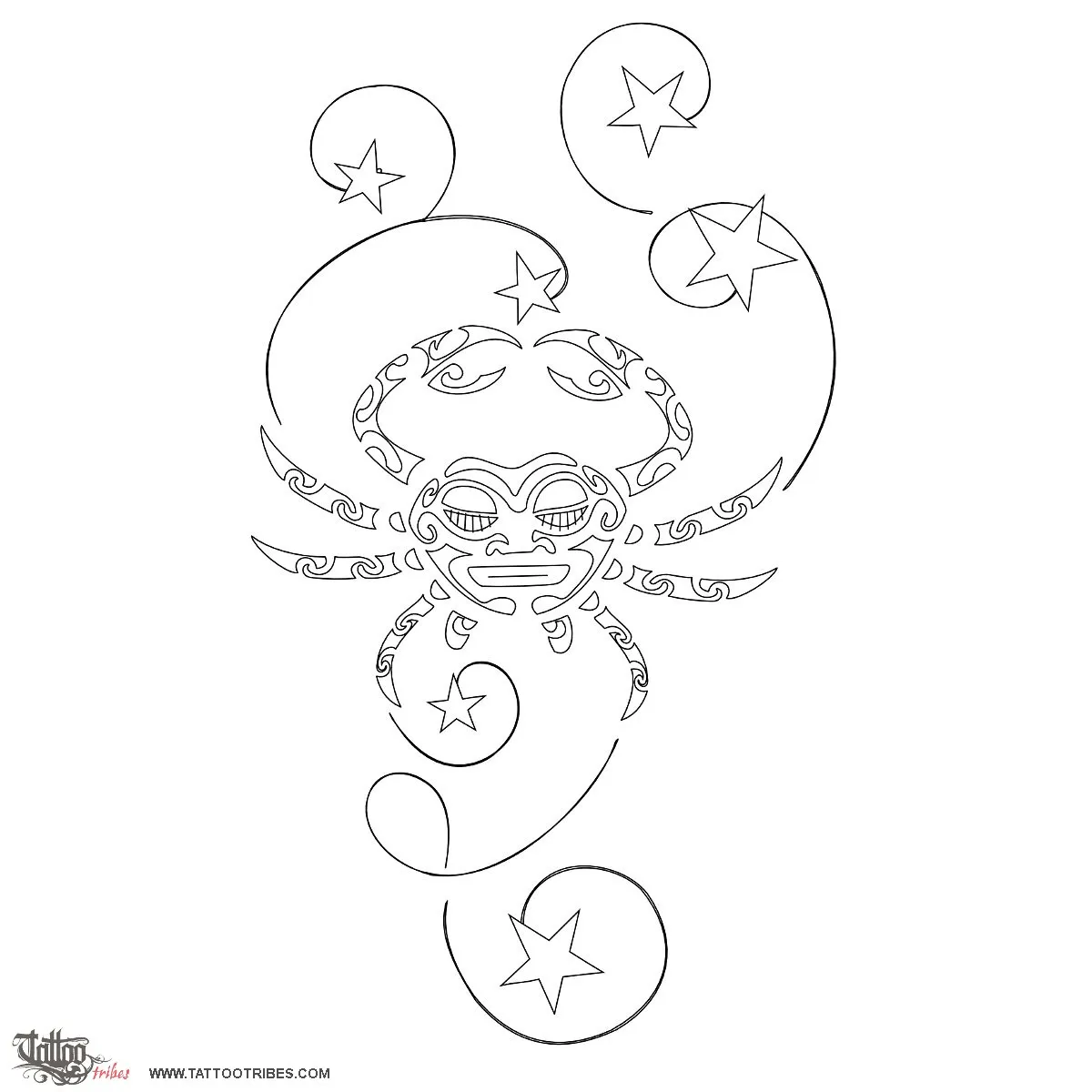 Stencil outline of Crab and stars, Prosperity, protection