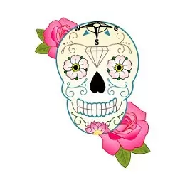 Vibrant colored Camilla sugar skull tattoo flash art sample
