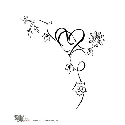 Birth flowers (A+C+A heart) tattoo design thumbnail