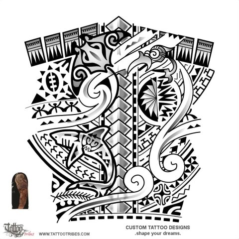 Ururoa (White shark) tattoo design thumbnail