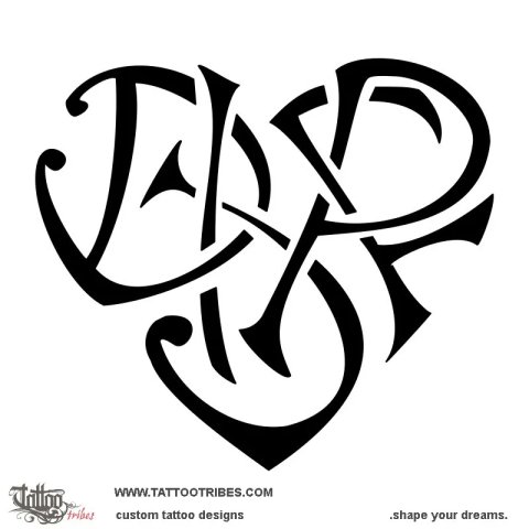 D+J+I+P+F Heart () tattoo design thumbnail