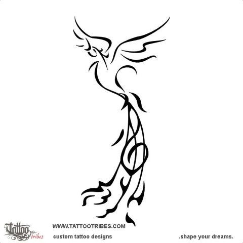 Music phoenix (Rebirth through music) tattoo design thumbnail