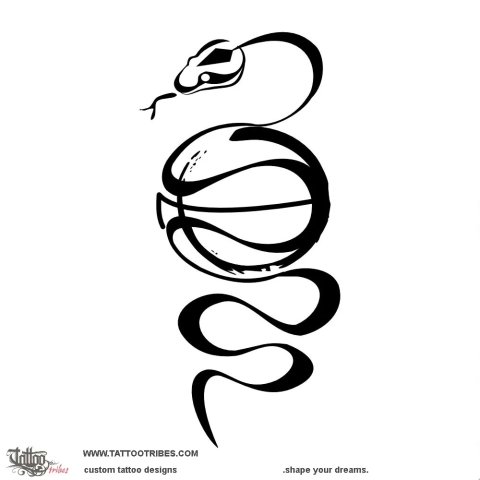 Snake & basketball (Sport) tattoo design thumbnail