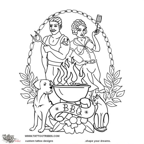 BBQ (Family time) tattoo design thumbnail
