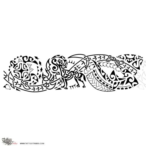 Poly-Celtic (Wolf and fire) tattoo design thumbnail