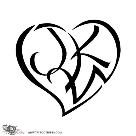 J+K+W heart (Love) tattoo design thumbnail