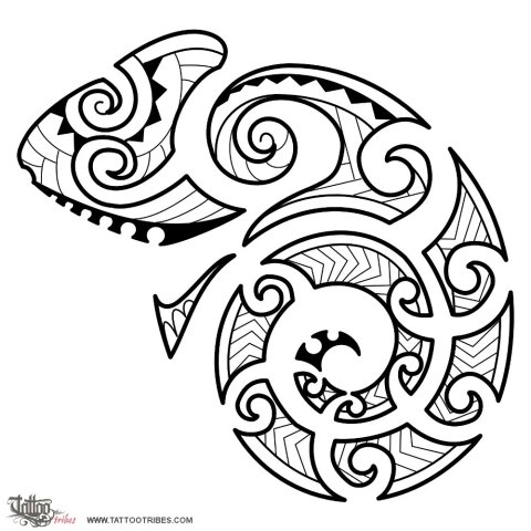Maori style chameleon (Transformation) tattoo design thumbnail