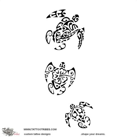 3 Turtles (Mother and daughters) tattoo design thumbnail
