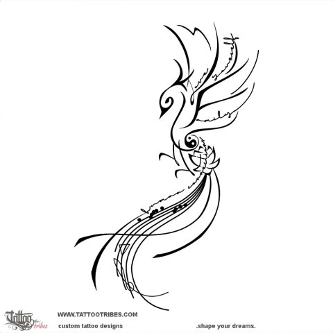 Phoenix and words (Delicate &amp; strong) tattoo design thumbnail