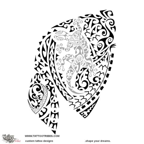 Phoenix and gecko (Rebirth) tattoo design thumbnail