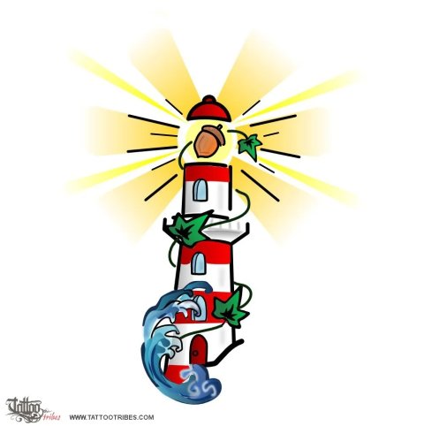 Lighthouse &amp; acorn (Importance) tattoo design thumbnail