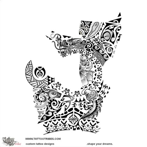 Dragon and koi (Attitude) tattoo design thumbnail