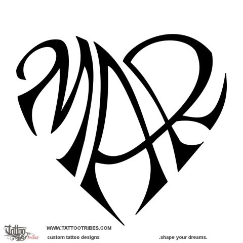M+A+R heart (Love) tattoo design thumbnail