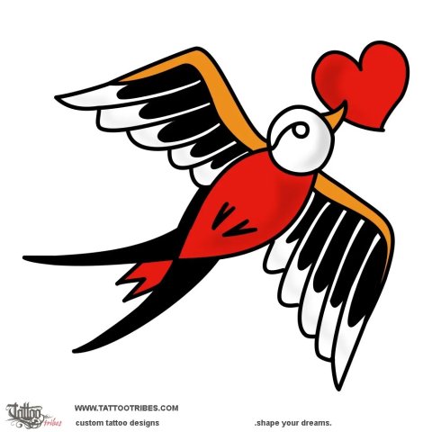 Swallow and heart (Love) tattoo design thumbnail
