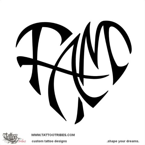 F+A+M heartigram (Bond) tattoo design thumbnail