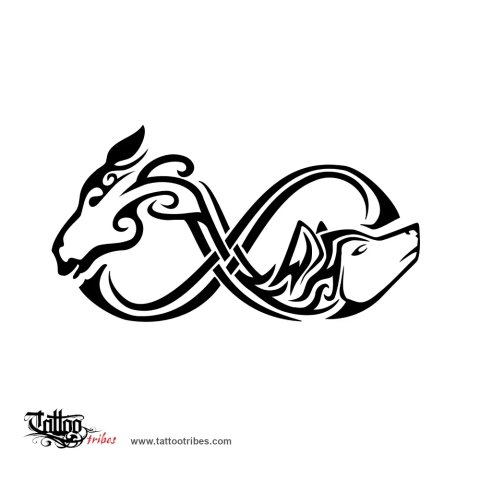 Horse and wolf (Duality) tattoo design thumbnail