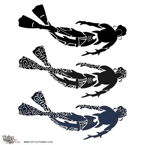 Scuba diver (Passion for the sea) tattoo design thumbnail