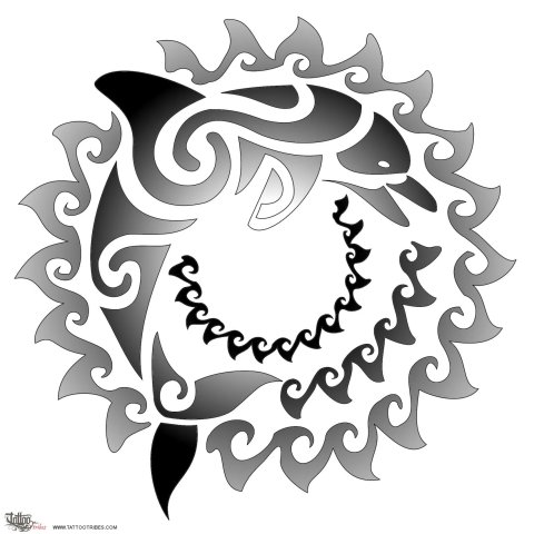 Sun and dolphin (Joy, positiveness) tattoo design thumbnail