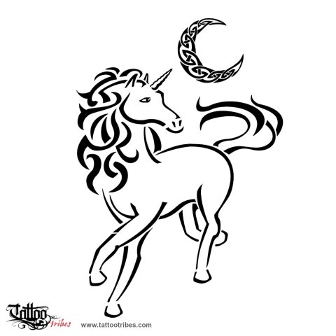 Unicorn and moon (Purity, femininity) tattoo design thumbnail
