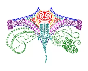 Polynesian manta and octopus tattoo for the upper back