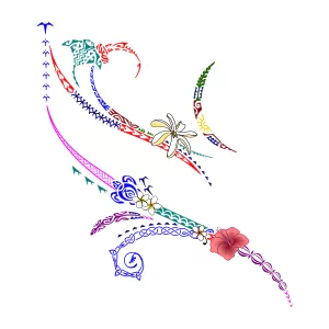 Polynesian feminine back tattoo elements description