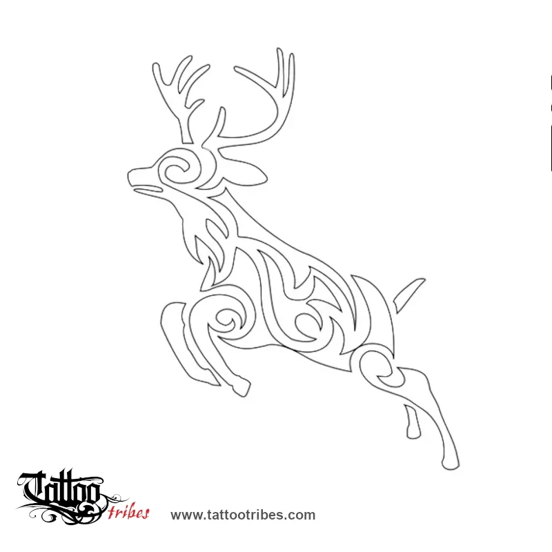 Stencil outline of tribal deer tattoo