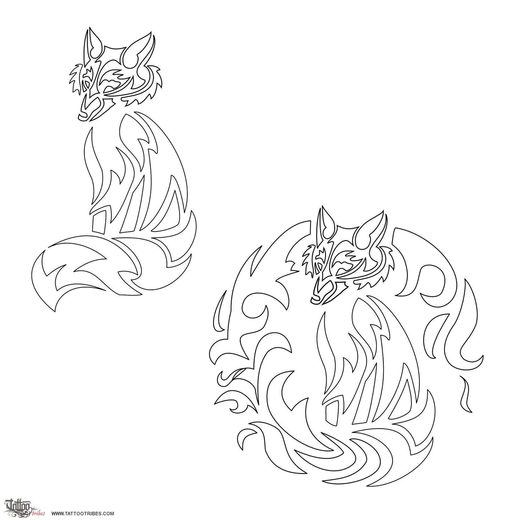 Stencil outline of Tribal fox, Cunning, transformation