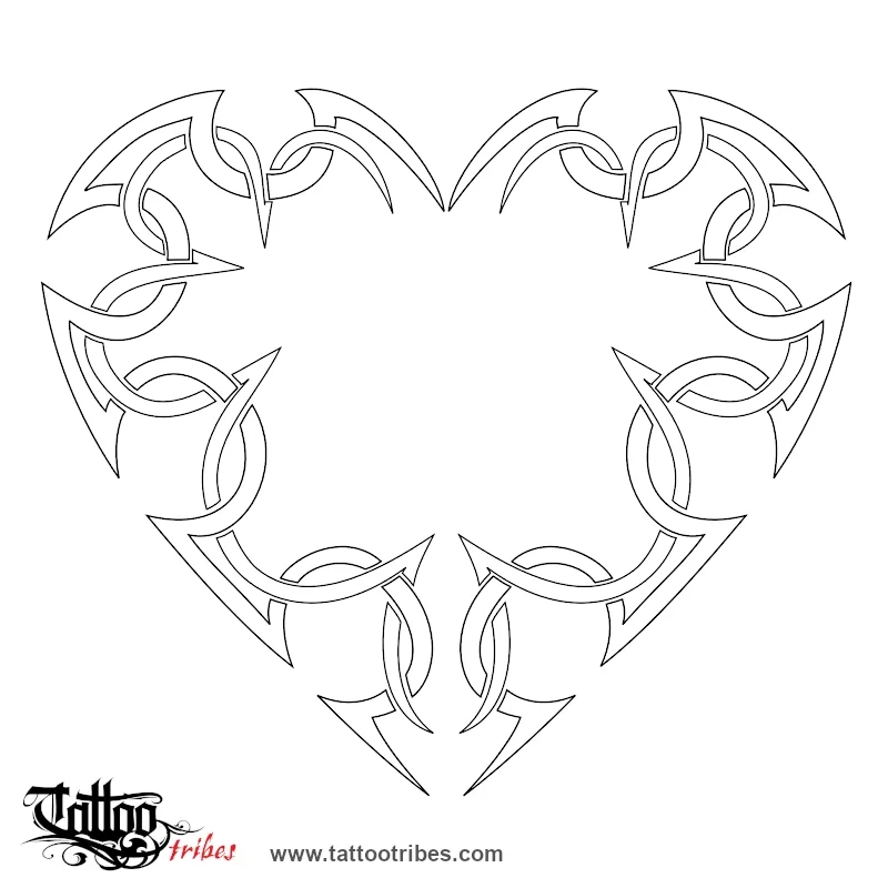 Stencil outline of Tribal heart, Love, feelings