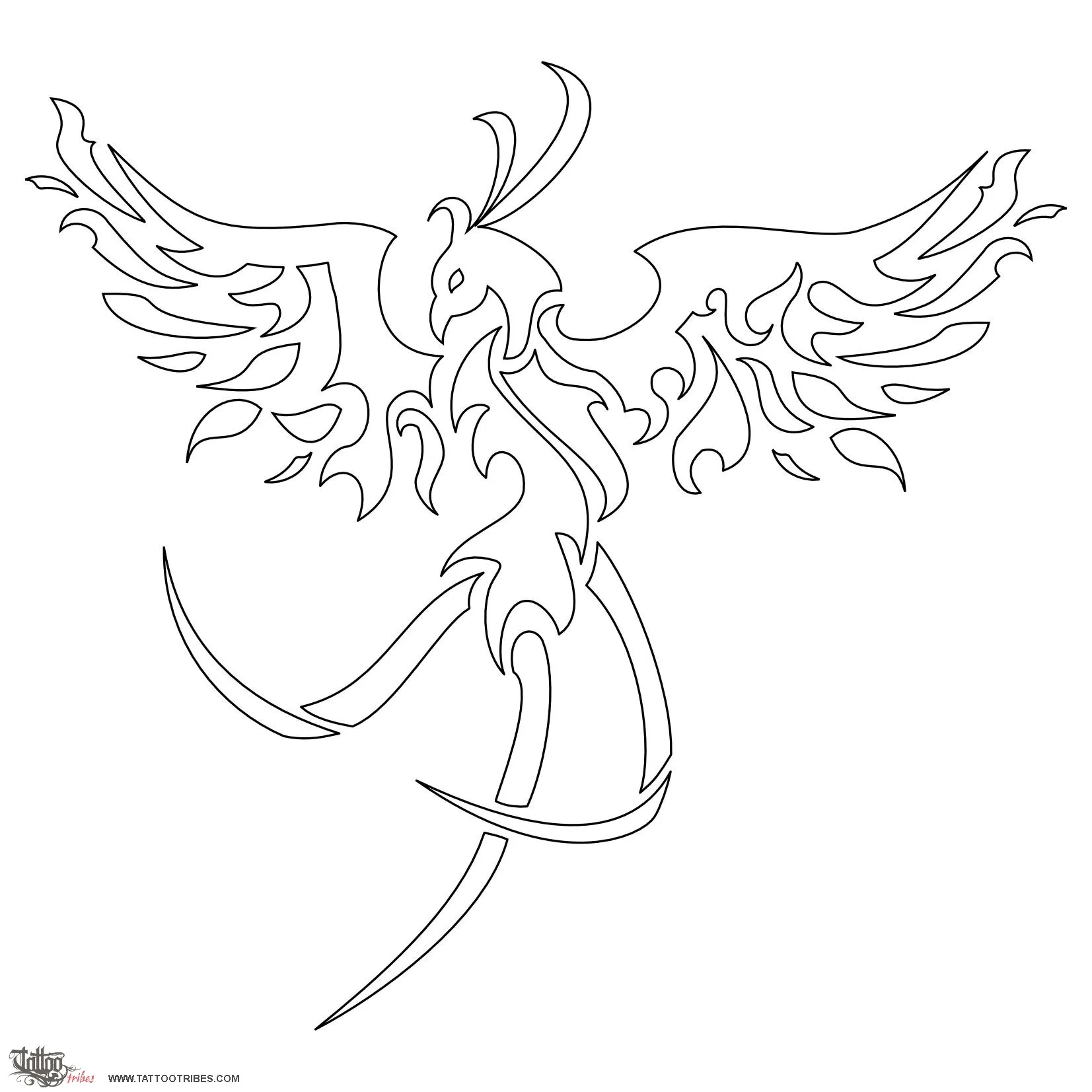 Stencil outline of Tribal phoenix, Eternity