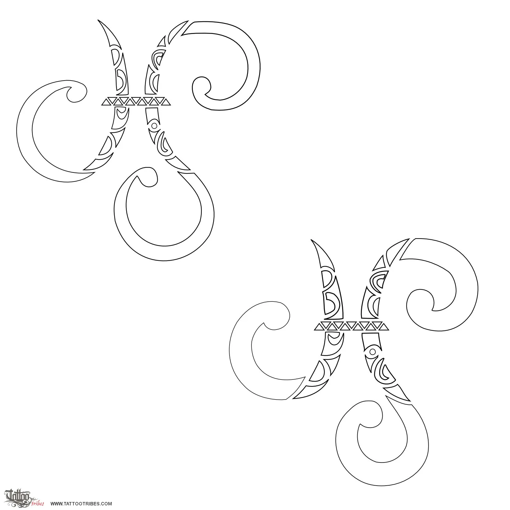 Stencil outline of Pisces and triskell, Zodiac sign