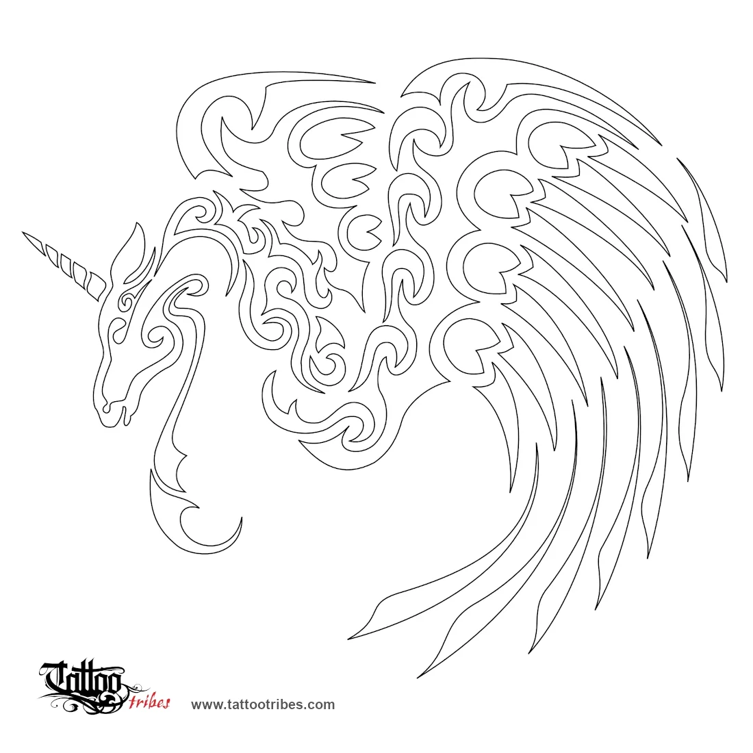 Stencil outline of Winged unicorn, Love, sexuality