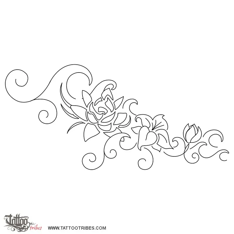 Stencil outline of Flowers and waves, Protection and prosperity