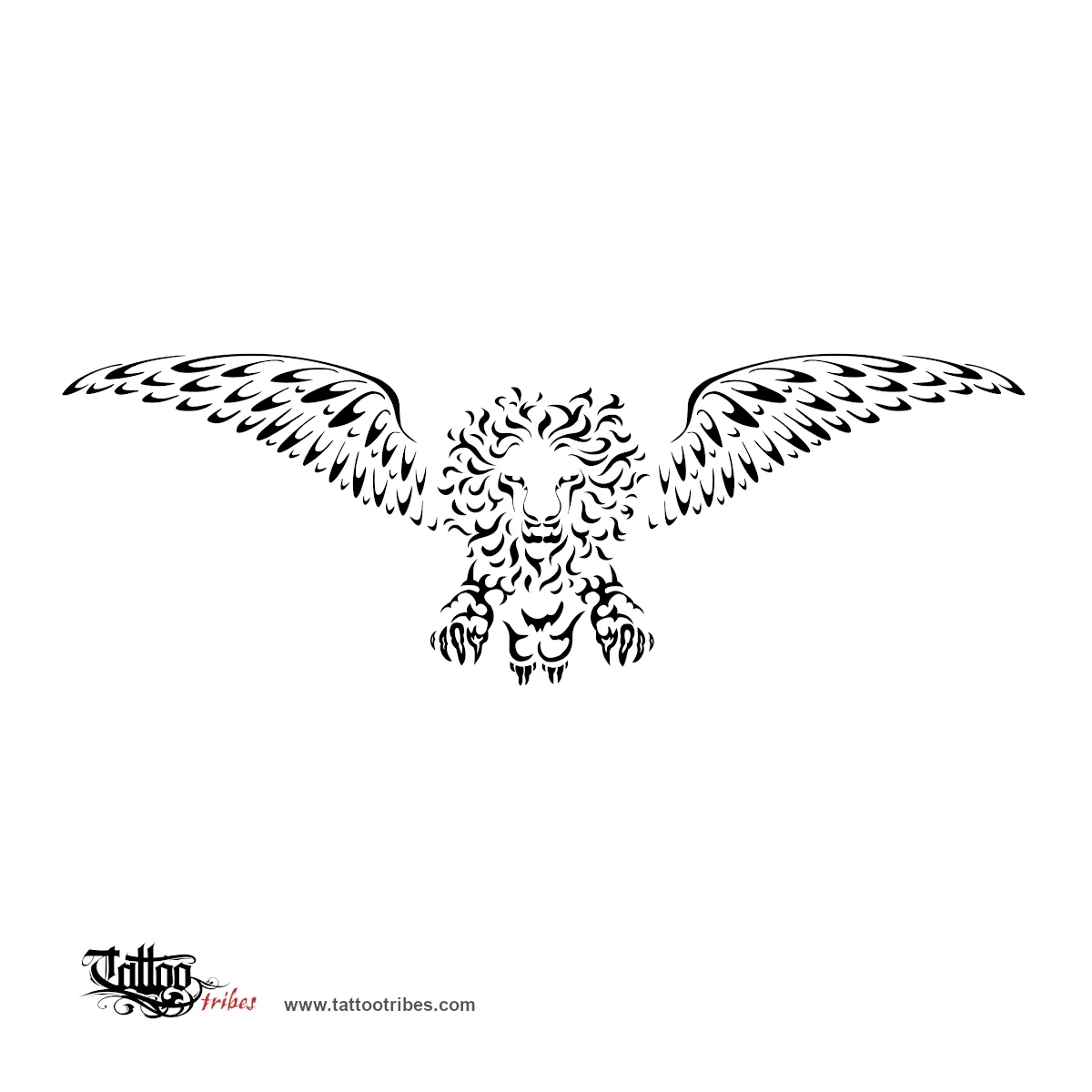 Tattoo image of Winged jumping lion, Strength, courage