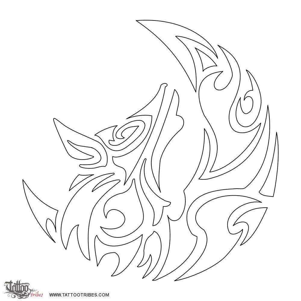 Stencil outline of Wolf and moon, Search, passion