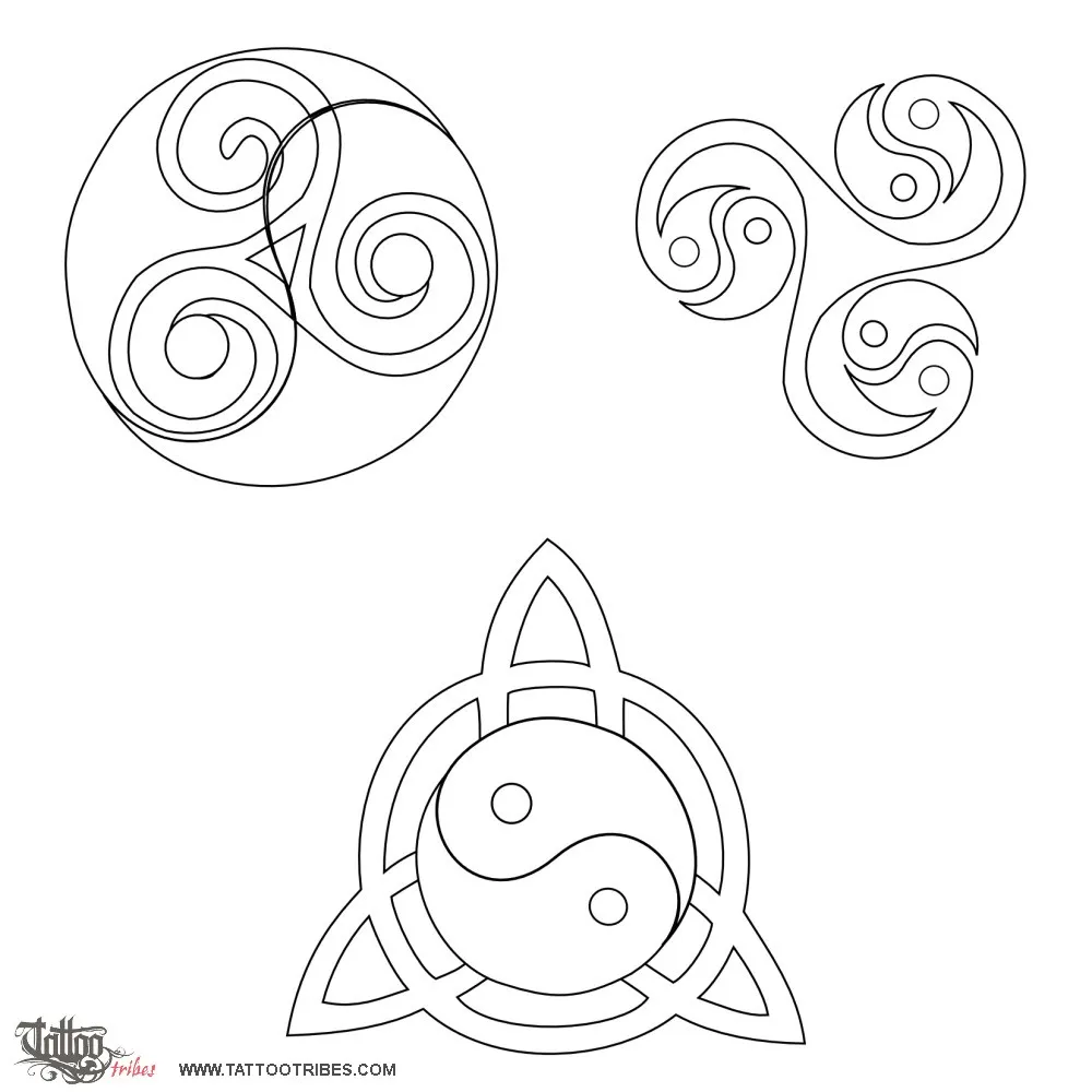 Stencil outline of Yin Yang triskell, Balance, harmony