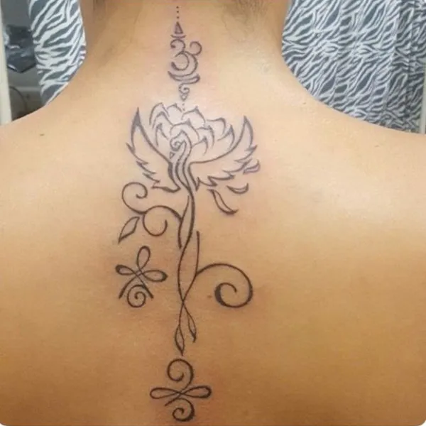 Real community tattoo placement: Cathy - phoenix and lotus