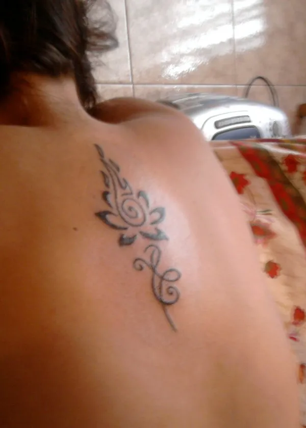 Real community tattoo placement: Erica - Lotus on fire