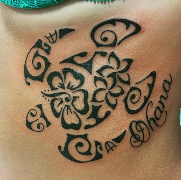 Real community tattoo placement: Greta - Flowers turtle