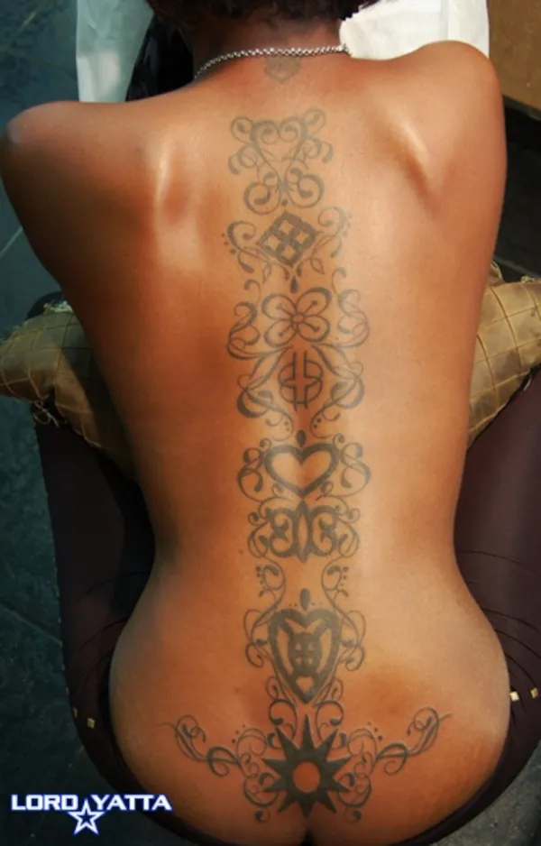 Real community tattoo placement: Guest - Adinkra backbone