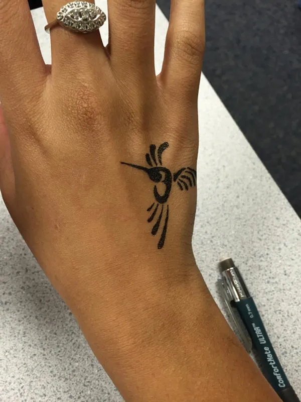 Real community tattoo placement: Janelle - hummingbird