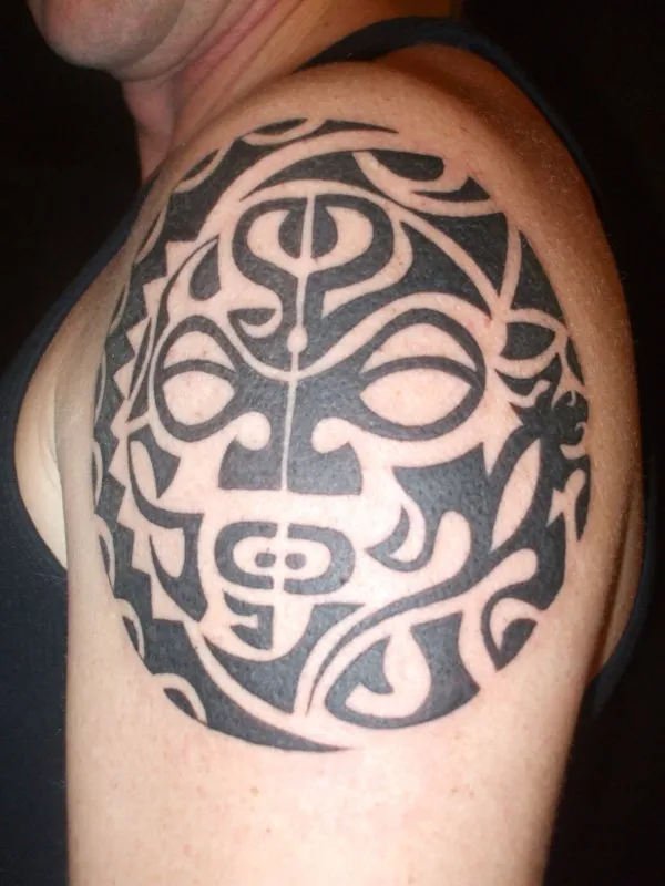 Real community tattoo placement: Ken - Maori sun-moon