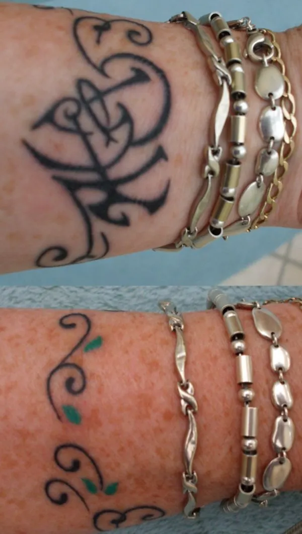 Real community tattoo placement: Lesley - D+A+K heart