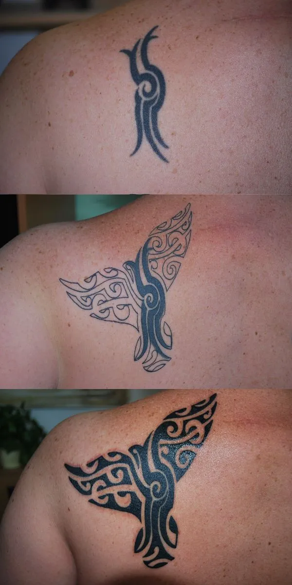 Real community tattoo placement: Melanie - Whale tail coverup