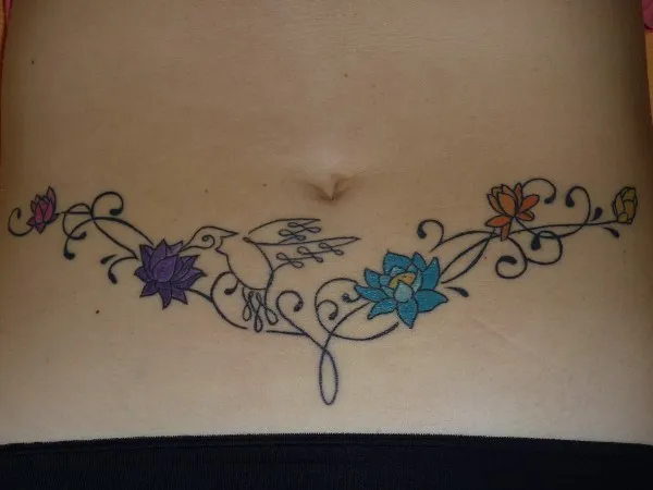 Real community tattoo placement: Michaela - Humming bird and lotus