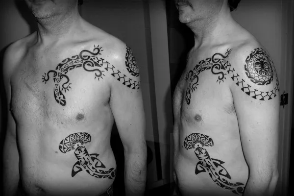 Real community tattoo placement: Steven - Ra & shark